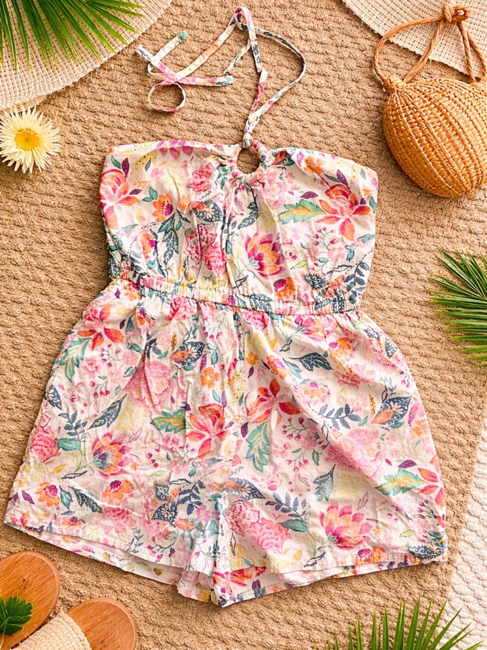 Old Navy Floral Halter Romper - Pink, Green, Yellow